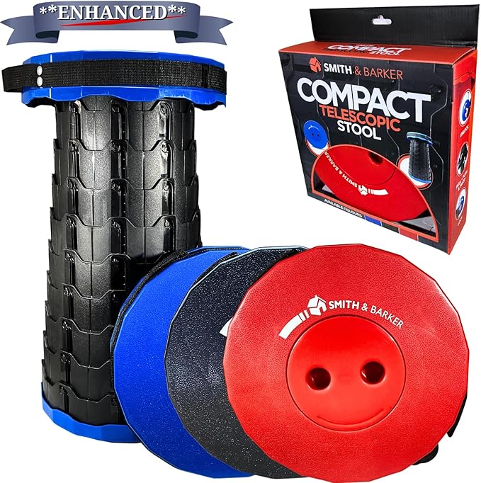 Smith & Barker Upgraded for 2025 Premium Telescopic Folding Stool for Adults and Children Outdoor Indoor Portable Collapsible Foldable Fishing Hiking Camping Festivals Seat (Red)