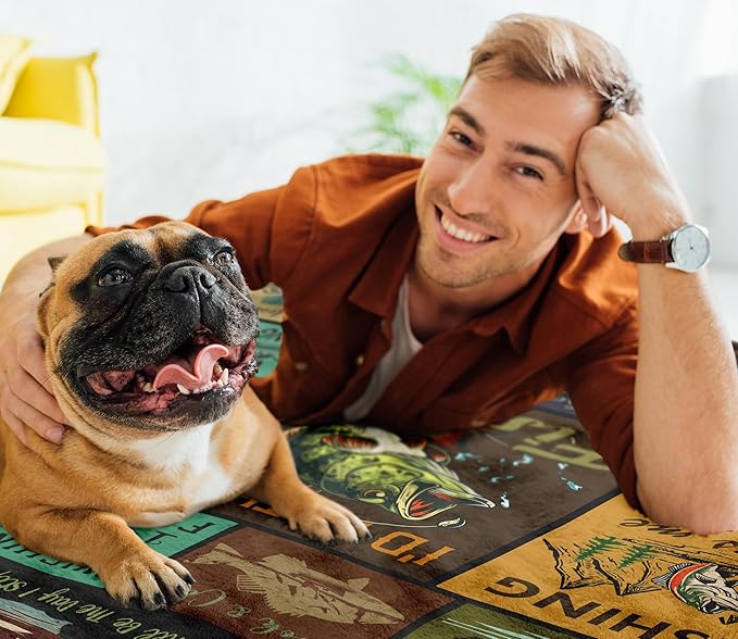 Fishing Gifts for Men/Women, Fishing Blanket 60"x50", Cool Funny Fishing Gifts for Teen Boys, Fish Themed Blanket