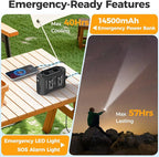 14500mAh Portable Waist Fan Clip On Belt- Rechargeable Battery Operated,Max 40H Cooling,5 Speed 14600RPM,Dual Air Vent, Hands-free Shirt Neck Fan With Light for Outdoor Jobsite Camping Traveling