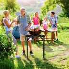 JiGiU Folding Grill Table with Mesh Desktop Lightweight & Portable Camping Table Outdoor Grill Tables Aluminum Alloy Foldable Grill Table 3 Height Adjustable for Camping Picnic Cooking BBQ