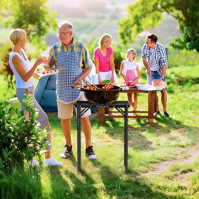 JiGiU Folding Grill Table with Mesh Desktop Lightweight & Portable Camping Table Outdoor Grill Tables Aluminum Alloy Foldable Grill Table 3 Height Adjustable for Camping Picnic Cooking BBQ