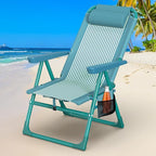 Suteck Backpack Beach Chair for Adults - 6-Position Folding Reclining Chair with Cooler Bag & Cup Holder, Lightweight Portable Beach Chair for Camping, Outdoor, Sand, Travel Use