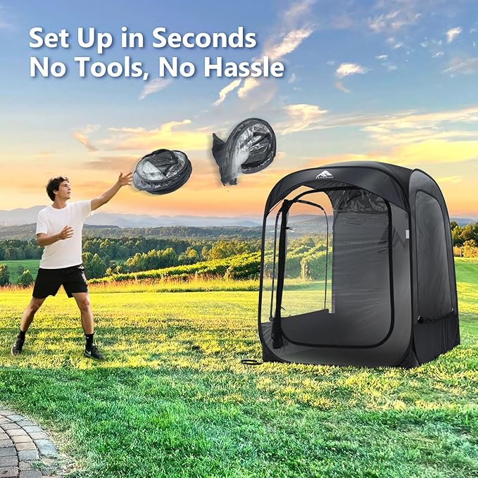 Sports Tent: Flycoop Portable Weather Pop Up Pod 1 Person to Provide Shelter from Wind Rain and Cold Weather Shelter for Outdoor Activities, Sports Events, Camping and Hiking