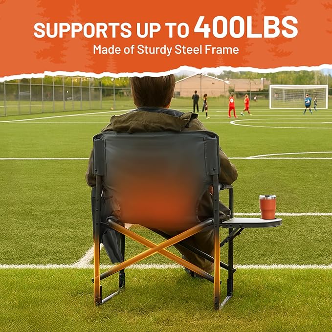 TIMBER RIDGE Heated Aluminum Oversized Camping Chair, Lightweight Portable Directors Chair with Side Table Detachable Side Pocket for Outdoor Camping, Lawn, Picnic, Support 400lbs Gray