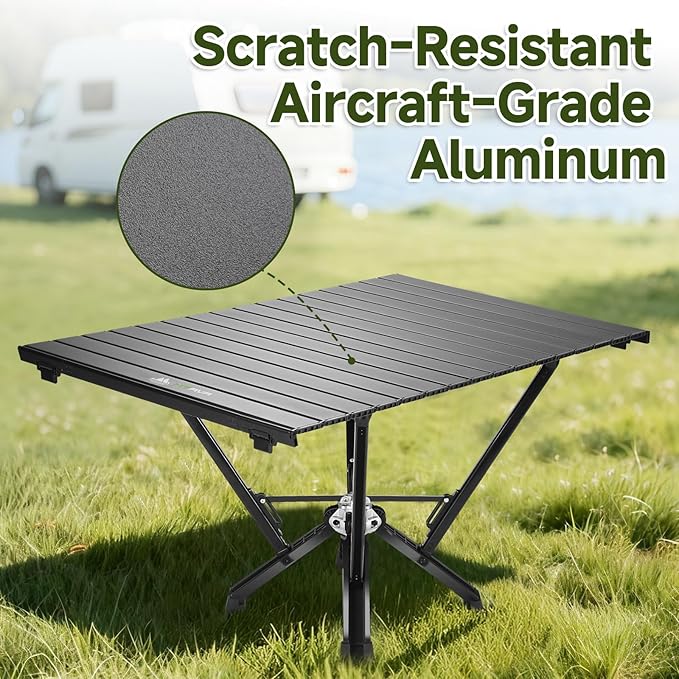 Camping Table Folding, Small Camping Table with Load 380lbs, Portable Roll up Aluminum Foldable Table with Carry Bag for Outdoor, Picnic, Camping, Black