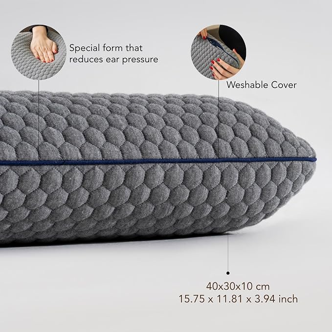 Travel Memory Foam Pillow for Sleeping, Comfortable Camping Pillow, 15.75x11.81x3.94 inches, Easy to Carry Portable Bag, Soft, Breathable, Washable Pillowcase