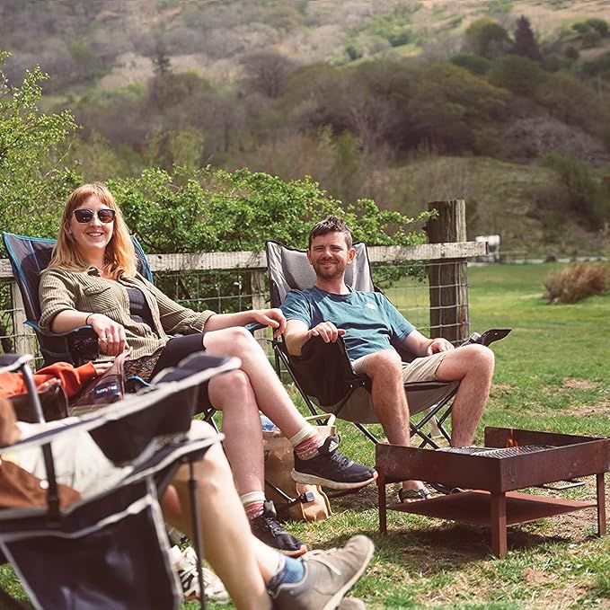 SUNNYFEEL Oversized Rocking Camping Chair, Fully Padded Patio Chair with Side Pocket, High Back Portable Lawn Recliner with Headrest, Outdoor Camp Rocker Chairs for Adults Heavy Duty 500 LBS