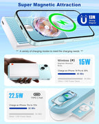 Kesguar Magnetic Portable Charger, 10000mAh 22.5W PD Super Fast Charging Wireless Power Bank. Ultra-Strong Magnet, USB C in&Out Battery Pack for Magsafe, iPhone 17/16/15/13/12 Pro Series, Blue