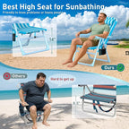 Suteck Backpack Beach Chair, 6-Positions Beach Chairs for Adults with Cooler Bag, Reclining Beach Chair with Cup Holder Folding Camping Chair for Sand Outdoor
