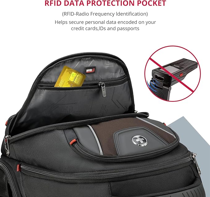Swissdigital Design Men's Laptop Backpack for Man，Large Capacity Business Travel Backpack Black/Brown | J14-32