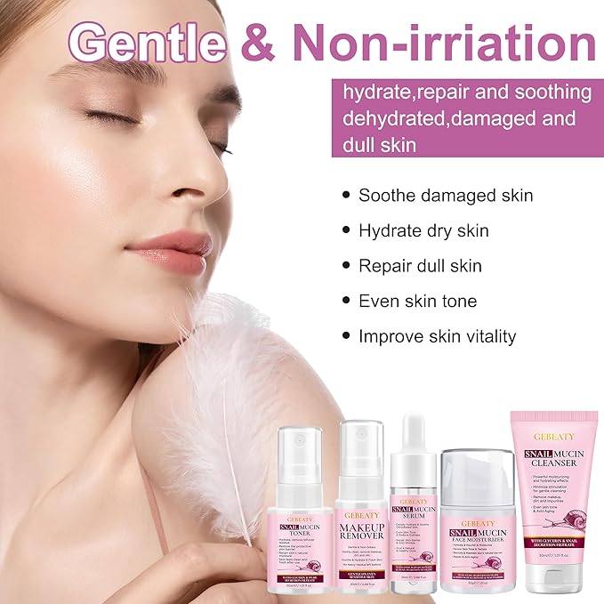 Skin Care Set for Women Teens W/Korean Snail Mucin Extract,5 Pcs Anti Aging Skincare Set, Moisturize, Repair, Soothe, Hydrate, Glass Skincare Kit,Self Care Gifts for Women Mother Mom Wife Teenage Girl