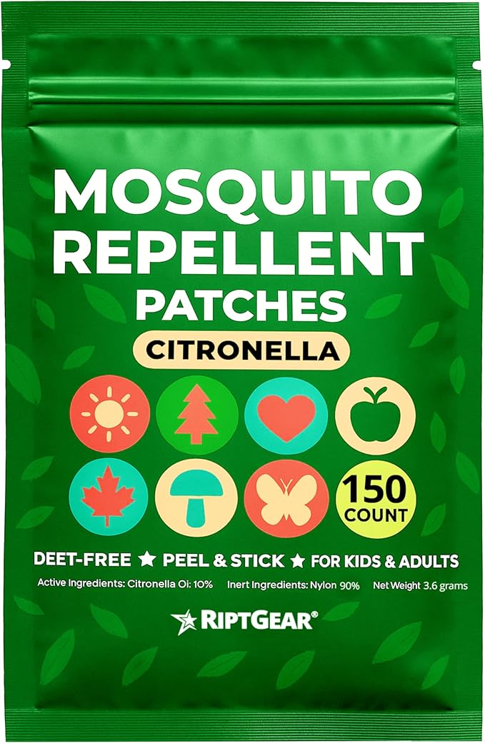 RiptGear Mosquito Patches - 150 Pack of Mosquito Stickers for Kids and Adults, Natural Mosquito Sticker, Citronella Patch Sticks to Any Surface - DEET Free
