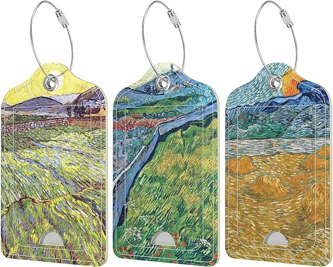 Rimilak 3 Pcs PU Leather Luggage Tags for Suitcase, Travel Cruise Luggage Tag with Privacy Flap, Name ID Label and Metal Loop for Women Men Baggage Handbag School Bag Backpack, Ink Field