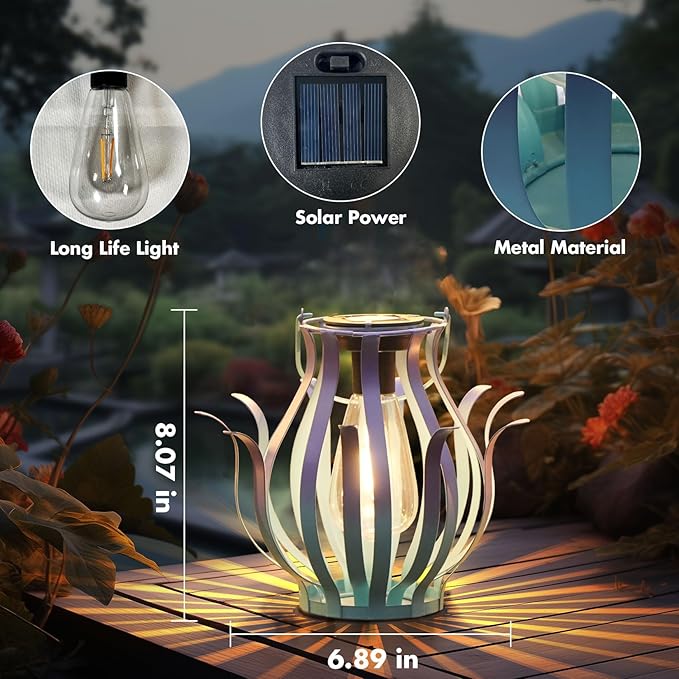 Solar Lanterns Outdoor Waterproof Hanging Lanterns as Birthdays Gifts for Women Mom Grandma Metal Garden Decor for Outside Solar Lights for Yard, Patio, Lawn, Porch, Backyard (Gradient Blue)