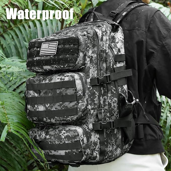 Military Tactical Backpack 50L Large Day Backpack for Men Molle Army 3 Days Assault Pack Bug Out Bag Water Resistant and Heavy Duty Hiking Treeking Rucksack - Black Digital Camo