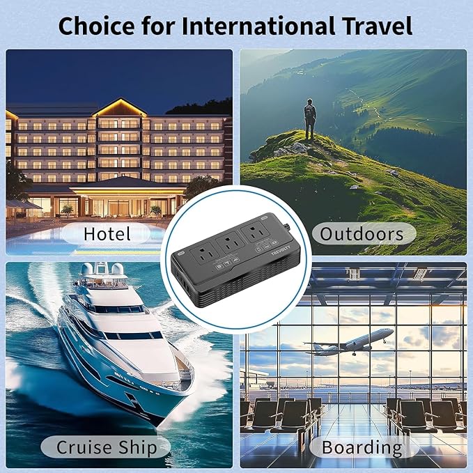 2000W Voltage Converter US to Europe for Hair Dryers, 7-in-1 220V to 110V Converter for European Travel with 3 AC/2 USBA/2 USBC Ports, Universal Power Converter Adapter Combo with EU/UK/IT/AU (Black)