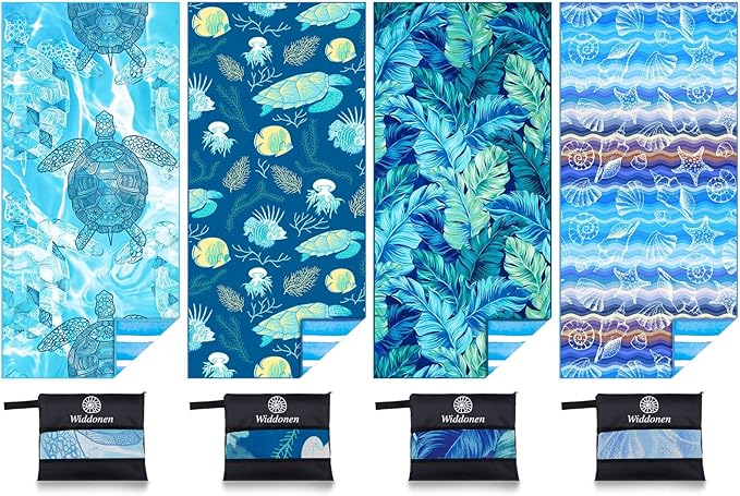 4 Pack Microfiber Lightweight Beach Towel Sand Free Quick Dry Absorbent Thin Compact Towels for Swimming Pool Camping Beach Accessories Large Easy Pack Travel Things for Vacation Essentials Gift