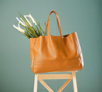 Italian Leather Tote Bag for Women - Large Shoulder Shopper, Fits 16” Laptop, Keychain Holder, Made in Italy