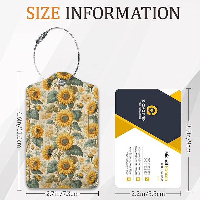 Sunflower Luggage Tags for Suitcase 3 Pack, Privacy Cover ID Label with Stainless Steel Loop and Address Card for Travel Bag Suitcase
