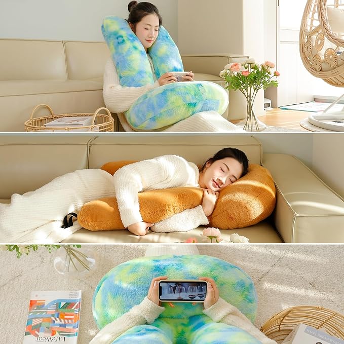 FHSGGP Travel Pillow Car Travel Sleep Support Pillow 2-in-1 Lap Pillow and Car Pillow with Neck and Body Support for Adults and Kids on Long Trips Kids Travel Pillow Gray