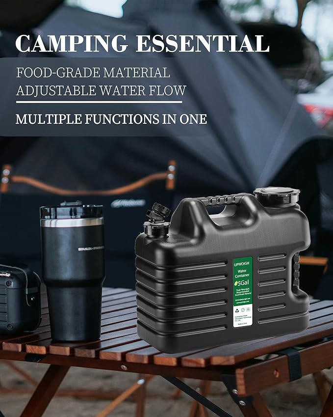 UPWOIGH 5 Gallon Water Jug Set of 2, Camping Water Container, Truly No Leakage Water Storage, Large Military Black Water Tank,BPA Free Portable Emergency Overlanding Gear for Outdoors Hiking