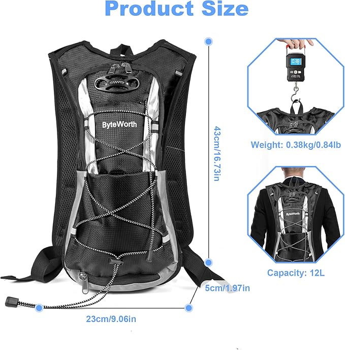 Hydration Backpack wtih 2L Water Bladder, Hiking Water Backpack, Water Bladder Backpack for Running and Biking (Men & Women) - BPA-Free, Breathable Mesh, 16L Storage, 2025 Upgrade