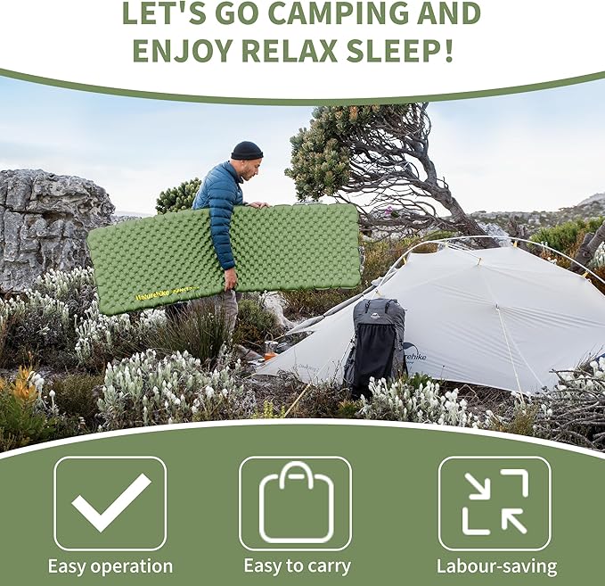 Naturehike 25oz Ultralight Sleeping Pad, Insulated Inflatable Sleeping Pad 4.6R, Lightweight Sleeping Mat for Camping, Hiking, Backpacking, with Air Pump Sack