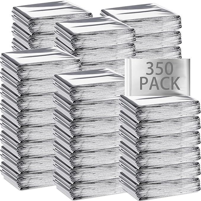 Macarrie Emergency Blanket Bulk Survival Thermal Silver Foil Reflective Blankets Pack for Cold Outdoors Camping Hiking First Aid Shelter Space Emergency Supplies Set