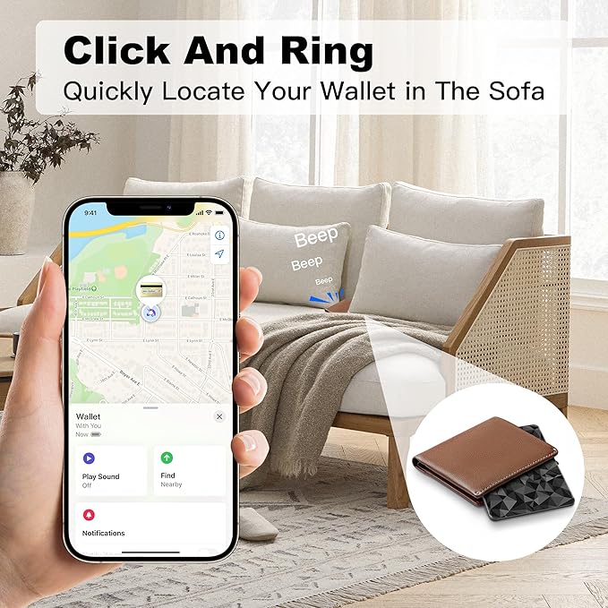 Wallet Tracker Card (iOS Only), Rechargeable Bluetooth Smart Tracking for Apple Find My Compatible Anti Tracker for Men Women Slim Item Locator for Purse Passport Key Luggage Tag (1Pcs/Black C)