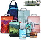Set of 8 compression packing cubes for travel accessories- Expandable bags for clothing, toiletry, backpacks, organizing essentials (Holiday)
