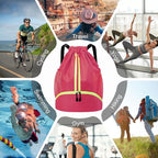 Hoedia Sports Drawstring Backpack - String Swim Gym Bag with Shoes Compartment and Wet Proof Pocket for Women/Men (Pink)