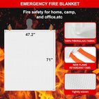 SecuCaptain Emergency Fire Blanket for Home - 47.2"x71" X-Large Flame Retardant Blankets with Fireproof Tabs for House Camping Kitchen Fire Protection Survival Safety