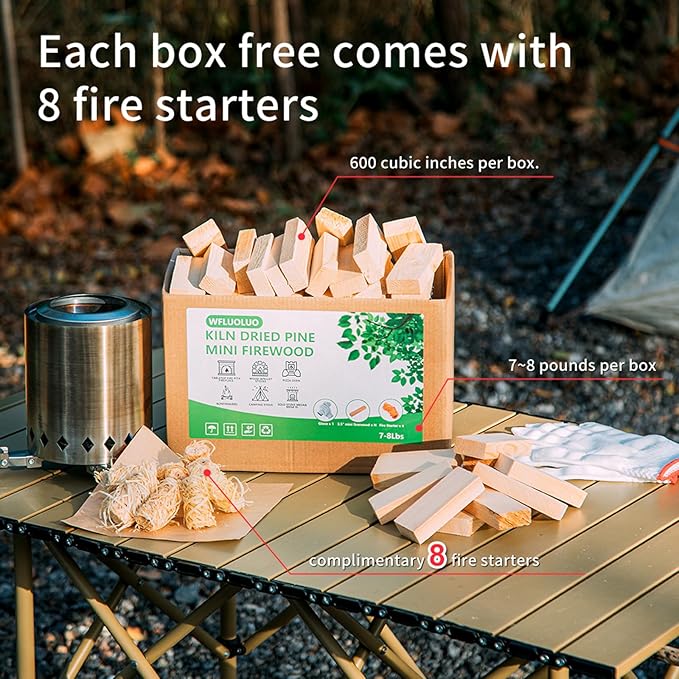 Mini Firewood with 8PCS Fire Starters 3.5'' Lengths Pine Kiln Dried Firewood Great Solo Stove Accessories Tool Prefect for Solo Stove Mesa, Tabletop Fire Pit, Solo Stove Mesa Sticks Wood