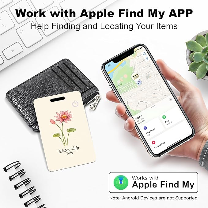 Wallet Tracker Card (iOS Only), Rechargeable Bluetooth Smart Tracking for Apple Find My Compatible Anti Tracker for Men Women Slim Item Locator for Purse Passport Key Luggage Tag (1Pcs/JUL FLR)
