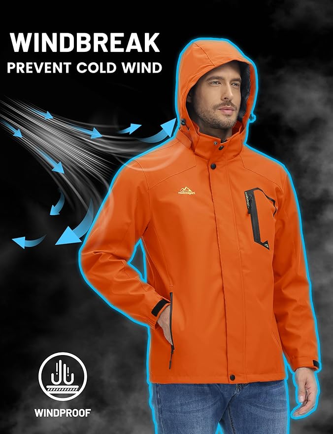 TACVASEN Men's Rain Jacket Lightweight Windbreaker with Hooded Water Resistant Outdoor Raincoat for Hiking Travel Camping