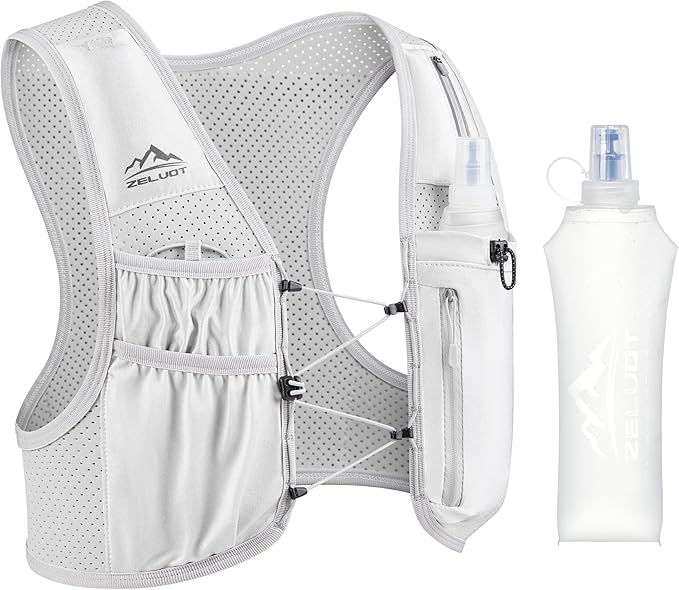 Running Vest for Women Men, USA Original Patent, Adjustable Chest Straps Running Hydration Vest with 500ml Soft Flask, Lightweight Reflective Hydration Backpack for Hiking Marathon