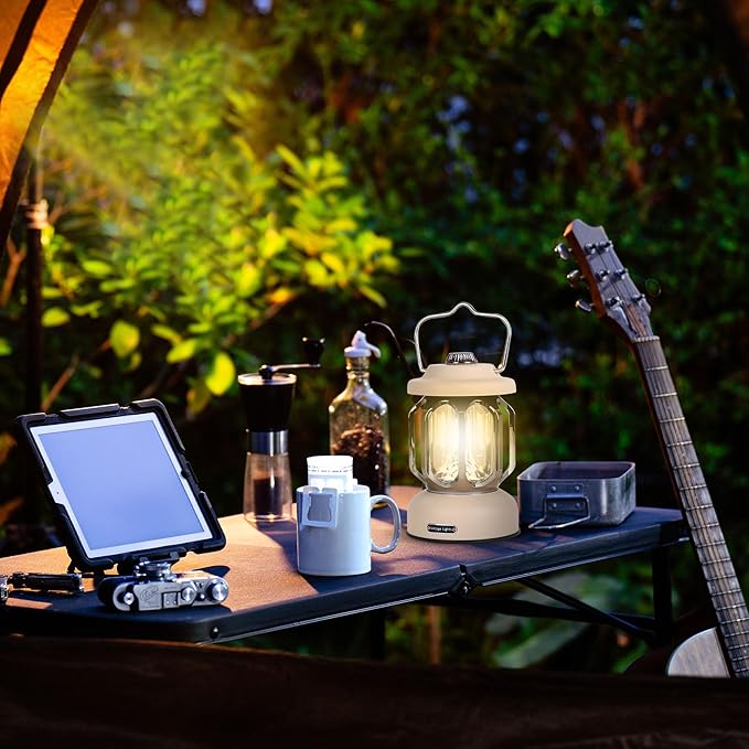 Rechargeable LED Camping Lanterns, 2000mAh Vintage Camping Lights Battery Operated Rechargeable , Hanging Retro Metal Hiking Tent Lamp for Emergency, Hurricane,Decoration,Home,White,2 Pack