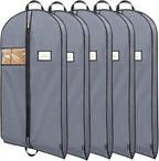 BALEINE 5PK Heavy Duty Garment Bag with Shoe Storage Travel Bag for Dresses, Suit, Coats Travel Essential (60", Grey)