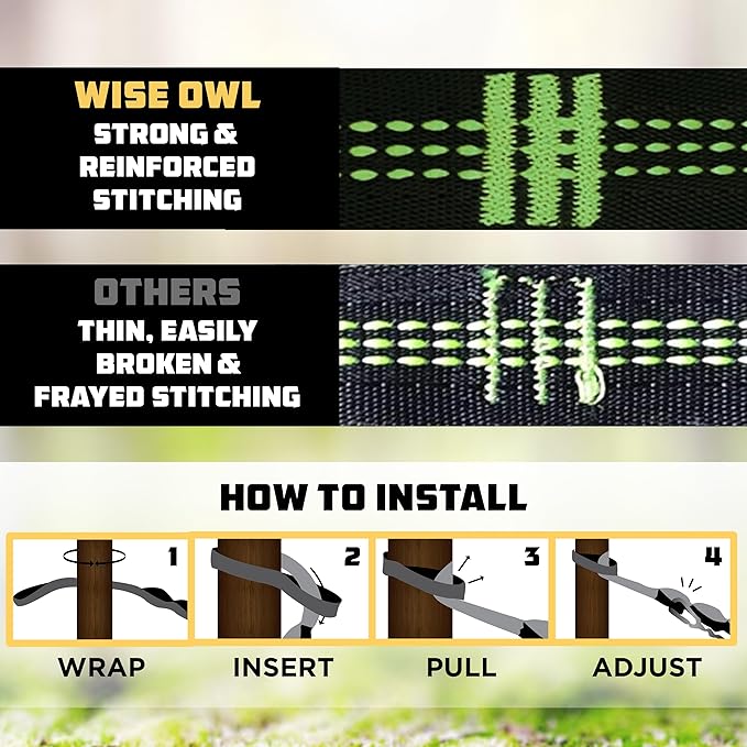 Wise Owl Outfitters Hammock Straps for Trees – 10ft Heavy-Duty Tree Hanging Kit with Carabiners, 38 Loops & Hooks – Essential Hammock Accessories for Camping