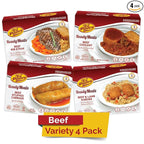 KJ Poultry Kosher Ready Meals - Beef Variety (4 Pack) Prepared Entree Fully Cooked, Shelf Stable Microwave Dinner Travel, Military, Camping, Emergency Survival Protein Food Supply Kit