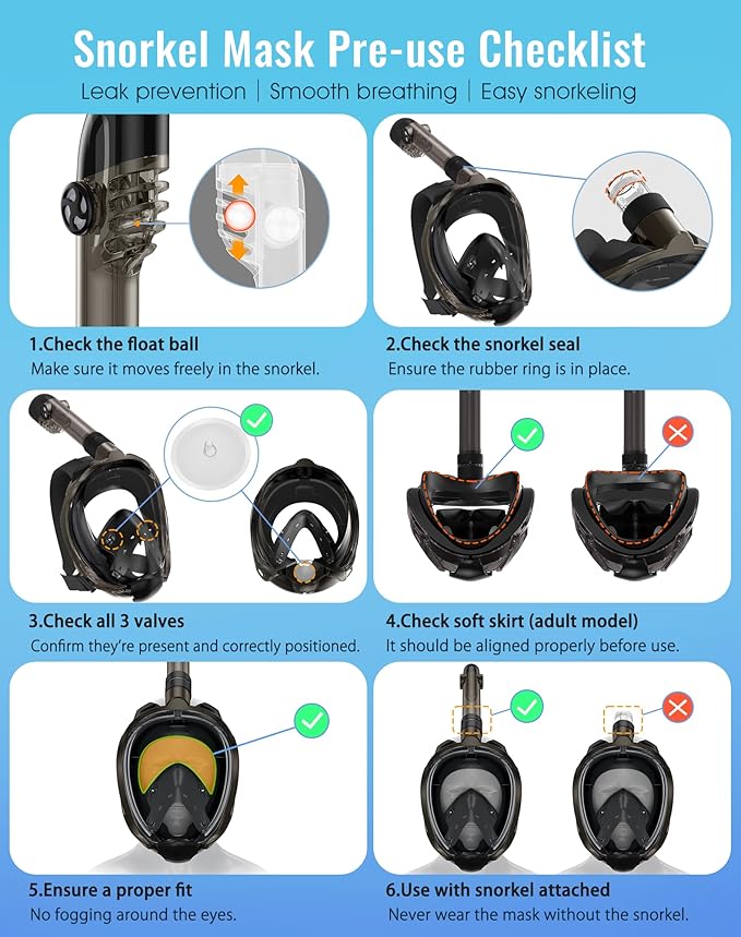 Greatever G2 Full Face Snorkel Mask with Latest Dry Top System,Foldable 180 Degree Panoramic View Snorkeling Mask with Camera Mount,Safe Breathing,Anti-Leak&Anti-Fog