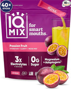 IQMIX Hydration Electrolyte Powder – 4-in-1 Formula for Hydration, Mental Clarity, Mood and Recovery – Sugar-Free Drink Mix, Keto, Magnesium L-Threonate, Lion’s Mane – 40 Count Passion Fruit