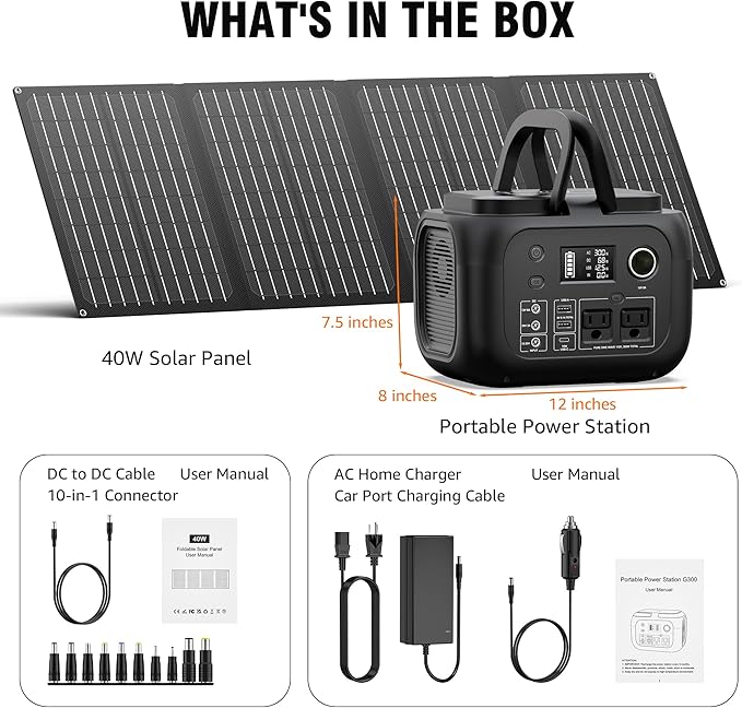 Solar Powered Generator 300W Peak/70400mAh, 260Wh Portable Power Station with Panels 40W Included, Solar Generator with AC Outlet 110V for Home Use, Camping, Outdoor, Power Backup