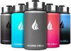 HYDRO CELL Stainless Steel Insulated Water Bottle with Straw - For Cold & Hot Drinks - Metal Vacuum Flask with Screw Cap and Modern Leakproof Sport Thermos for Adults (Graphite 14oz)