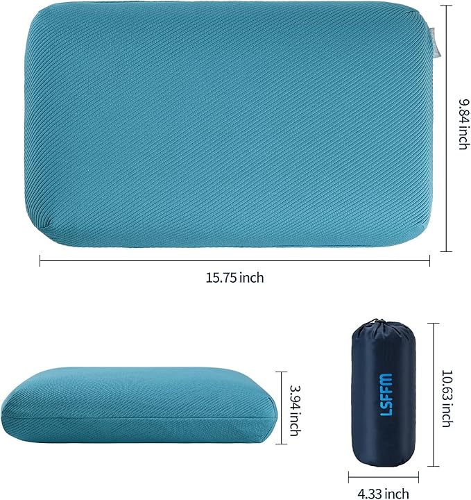 Memory Foam Travel Pillow, Camping Pillow for Sleeping with Portable Bag, Easy to Carry, Small Foam Pillows, Double-Layered Pillow Cover (Peacock Blue)