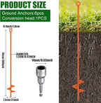 Lasnten 6 Pcs 30 Inch Heavy Duty Ground Anchor Spiral Blade Earth Anchor Kit Metal Anchor Hook Beach Sand Stakes Camping for Securing Animals, Shelters, Tents, Canopies (Orange)