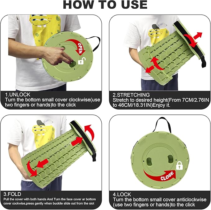 ALEVMOOM Upgraded Collapsible Stool with Thickened Cushion 18.1",600Lbs Max Weight Wider & Taller Pop Up Stool, Heavy Duty Portable Retractable Folding Chair or Travel Foot Rest for Camping & Outdoors