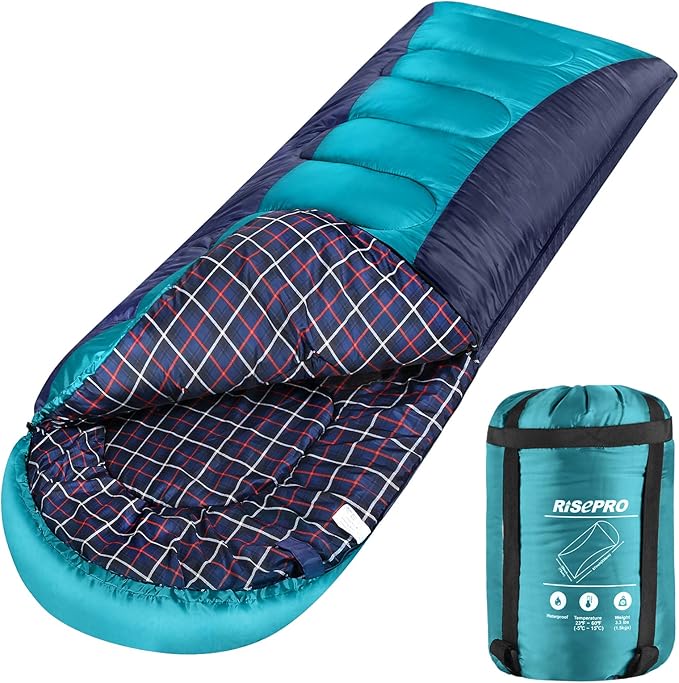Flannel Sleeping Bag Lightweight, Portable, Waterproof 3-4 Seasons Warm Cold Weather Sleeping Bag for Adults & Kids - Indoor & Outdoor: Camping, Backpacking, Hiking