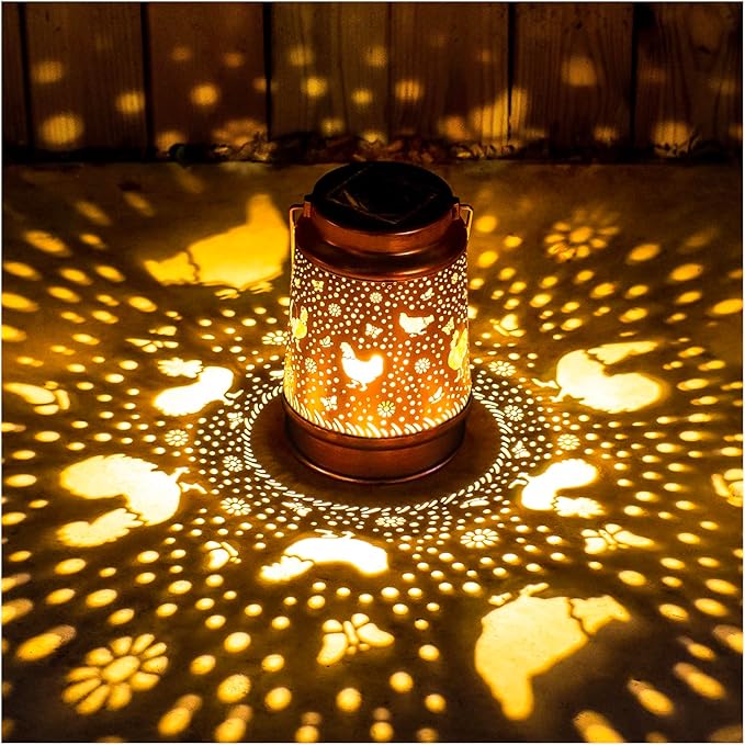 Chicken Solar Lanterns Outdoor Waterproof Hanging Solar Lights Chicken Gifts for Women Men Metal Decorative LED Chicken Lanterns for Garden Decor,Yard,Patio,Lawn,Tabletop,Pathway,Landscape