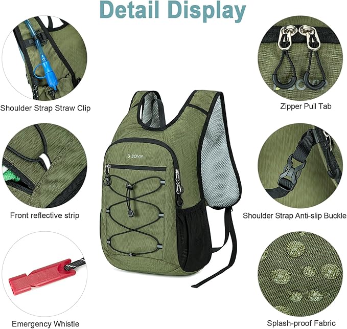 BOVIP Lightweight Hydration Back,15L Multipurpose Hiking Backpack with 1.5L Water Bladder ,Hydro Water Daypack for Cycling Hiking Rave for Men Women